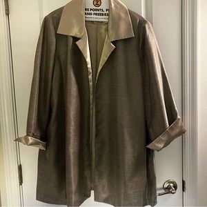 CHICO’S | Shantung Contrasting Silver Gray Open Blazer Jacket Topper  | size 2 =